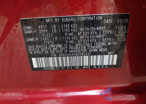 2025 Subaru Crosstrek Wilderness z USA, uszkodzony, nr VIN 4S4GUHU66S3780437